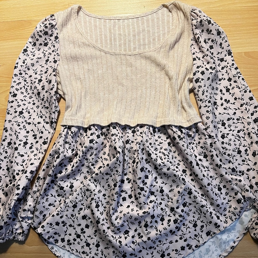 Floral Puff Sleeve Layered Top